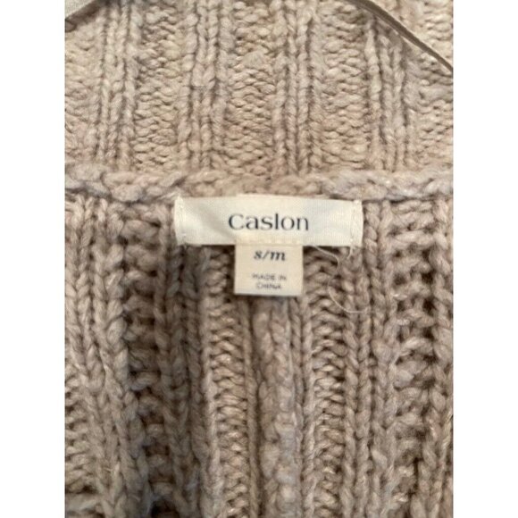 Caslon Womens Swing Poncho Sweater Beige Open‎ Front Cable Knit Ribbed S/M - Picture 5 of 8